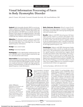 Visual Information Processing of Faces in Body Dysmorphic Disorder