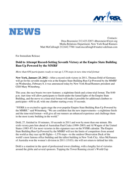 Dold to Attempt Record-Setting Seventh Victory at the Empire State Building Run-Up Powered by the MMRF