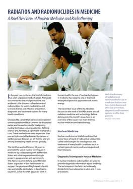 RADIATION and RADIONUCLIDES in MEDICINE a Brief Overview of Nuclear Medicine and Radiotherapy