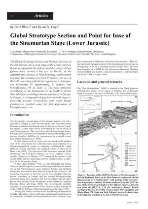 Global Stratotype Section and Point for Base of the Sinemurian Stage (Lower Jurassic)