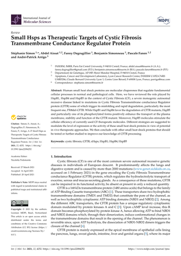 Small Hsps As Therapeutic Targets of Cystic Fibrosis Transmembrane Conductance Regulator Protein