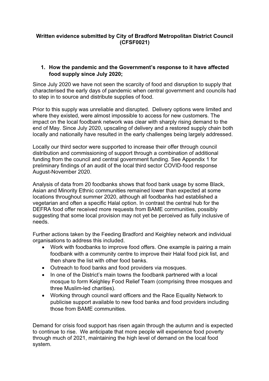 Written Evidence Submitted by City of Bradford Metropolitan District Council (CFSF0021)