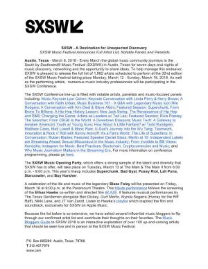 SXSW Music Full Artist Press Release