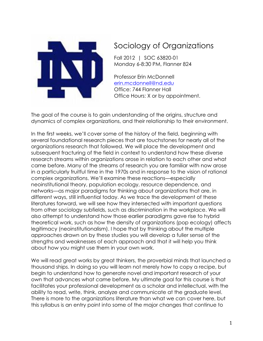 Graduate Sociology of Organizations (Soc 63820)