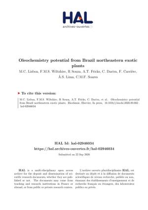 Oleochemistry Potential from Brazil Northeastern Exotic Plants M.C