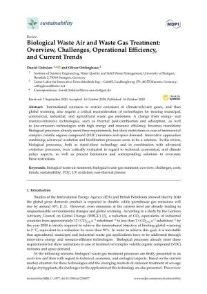 Biological Waste Air and Waste Gas Treatment: Overview, Challenges, Operational Eﬃciency, and Current Trends