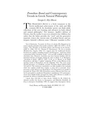 Prometheus Bound and Contemporary Trends in Greek Natural Philosophy Georgia L