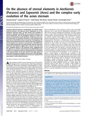 On the Absence of Sternal Elements in Anchiornis (Paraves) and Sapeornis (Aves) and the Complex Early Evolution of the Avian Sternum