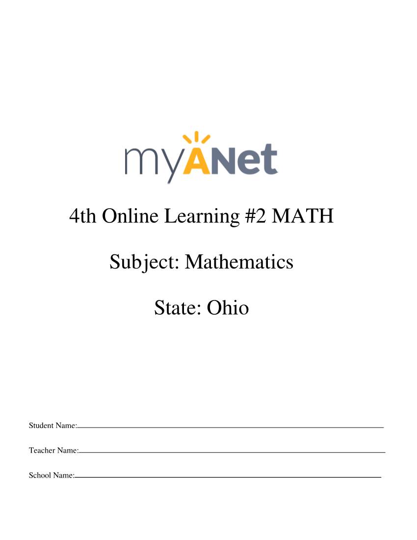 4Th Online Learning #2 MATH Subject: Mathematics State: Ohio