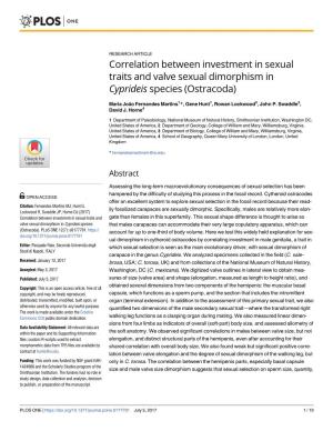 Correlation Between Investment in Sexual Traits and Valve Sexual Dimorphism in Cyprideis Species (Ostracoda)