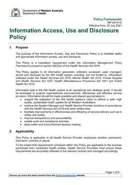 Information Access, Use and Disclosure Policy