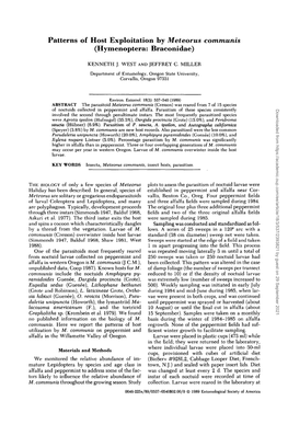 Patterns of Host Exploitation by &lt;I&gt;Meteorus Communis&lt;/I&gt; (Hymenoptera: Braconidae)