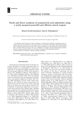 ORIGINAL PAPER Facile and Direct Synthesis of Symmetrical Acid