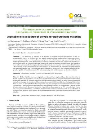 Vegetable Oils: a Source of Polyols for Polyurethane Materials