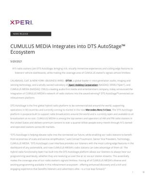 CUMULUS MEDIA Integrates Into DTS Autostage™ Ecosystem