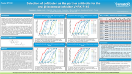 Poster #P1181 Selection of Ceftibuten As the Partner Antibiotic for the Oral Β-Lactamase Inhibitor VNRX-7145 Cassandra L