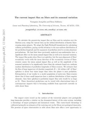 The Current Impact Flux on Mars and Its Seasonal Variation