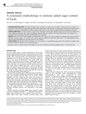 A Systematic Methodology to Estimate Added Sugar Content of Foods