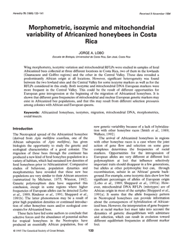 Morphometric, Isozymic and Mitochondrial Variability of Africanized Honeybees in Costa Rica
