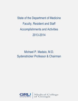 State of the Department of Medicine Faculty, Resident and Staff Accomplishments and Activities 2013-2014