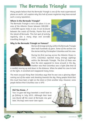 The Bermuda Triangle Many People Believe That the Bermuda Triangle Is One of the Most Supernatural Places on Earth
