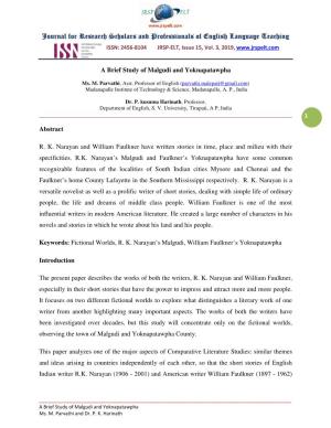1 a Brief Study of Malgudi and Yoknapatawpha