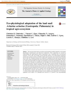 Eco-Physiological Adaptation of the Land Snail Achatina Achatina (Gastropoda: Pulmonata) in Tropical Agro-Ecosystem