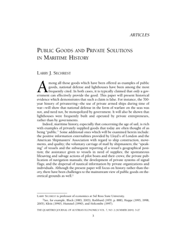 Public Goods and Private Solutions in Maritime History