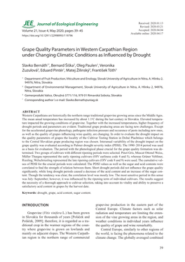 Grape Quality Parameters in Western Carpathian Region Under Changing Climatic Conditions As Influenced by Drought