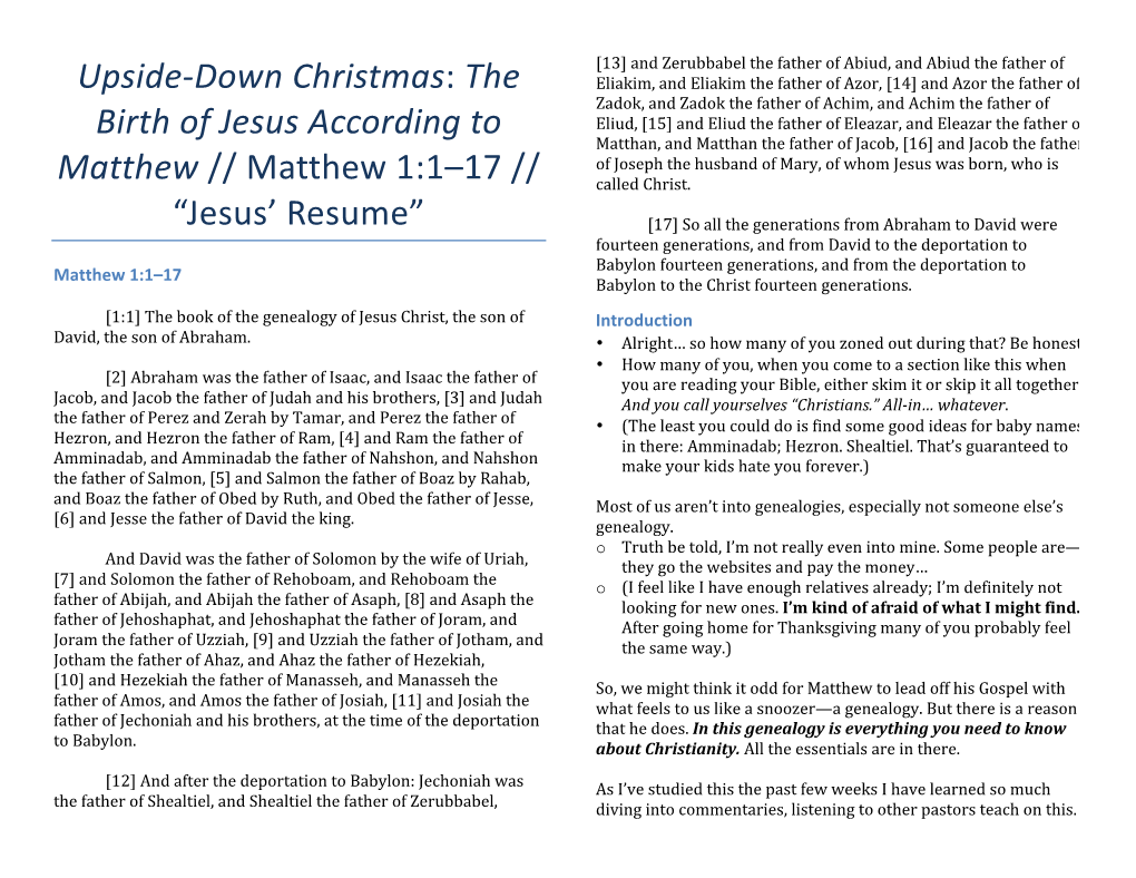 Matthew 1 1-17, Jesus Resume