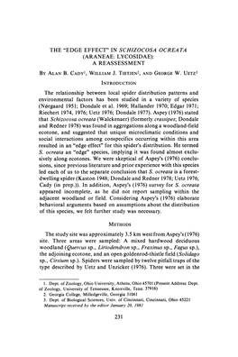 In Schizocosa Ocreata (Araneae: Lycosidae): a Reassessment by Alan B