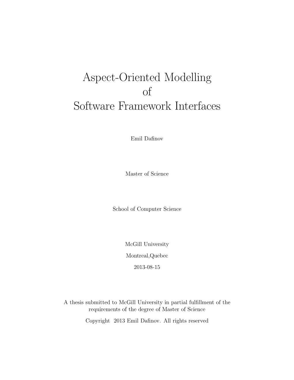 Aspect-Oriented Modelling of Software Framework Interfaces