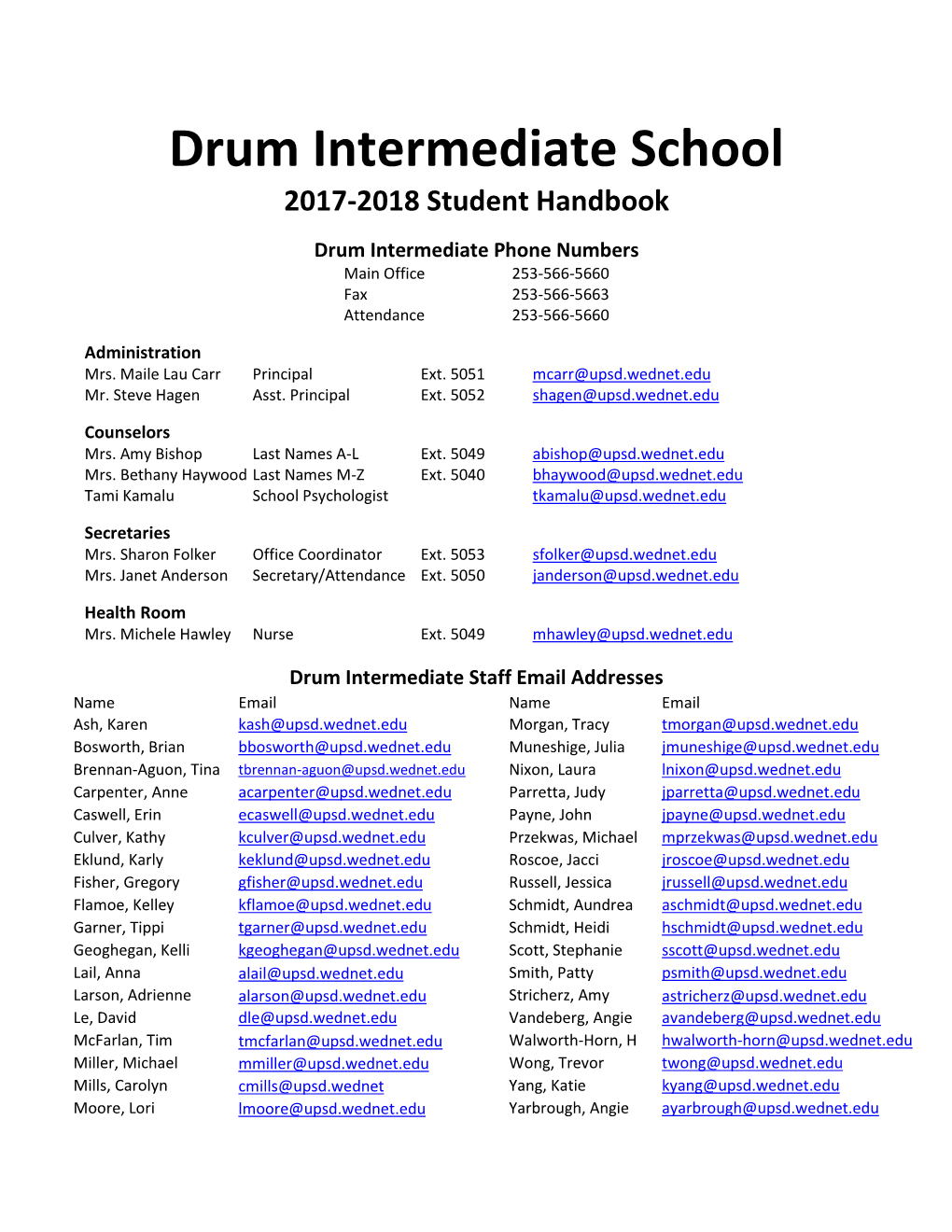 Drum Intermediate School 2017-2018 Student Handbook