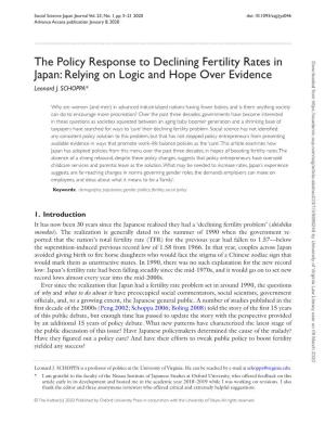 The Policy Response to Declining Fertility Rates in Japan: Relying