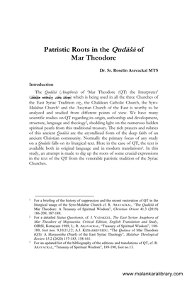 Patristic Roots in the Qudāšā of Mar Theodore