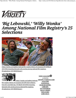 'Big Lebowski,' 'Willy Wonka' Among National Film Registry's Selections