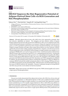 HB-EGF Improves the Hair Regenerative Potential of Adipose-Derived Stem Cells Via ROS Generation and Hck Phosphorylation