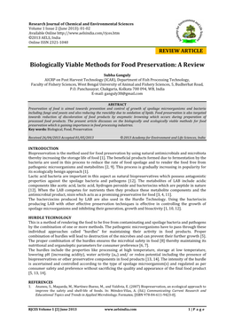 Biologically Viable Methods for Food Preservation: a Review
