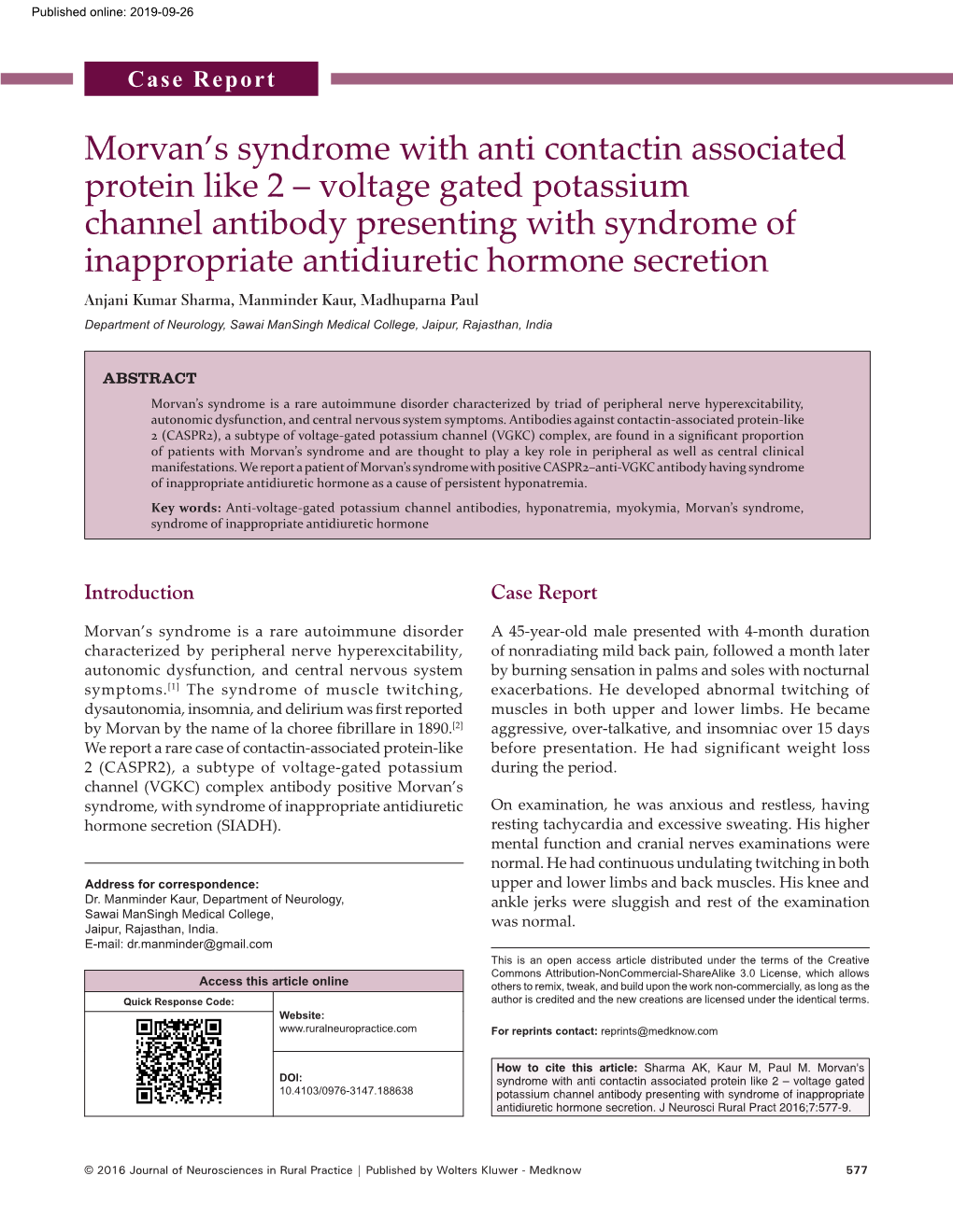 Voltage Gated Potassium Channel Antibody Presenting with S