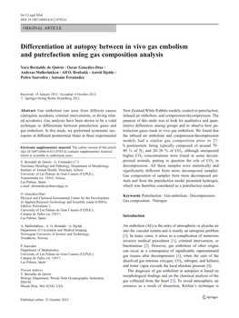 Differentiation at Autopsy Between in Vivo Gas Embolism and Putrefaction Using Gas Composition Analysis