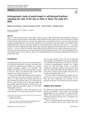 Anthropometric Study of Penile Length in Self-Declared Brazilians Regarding the Color of the Skin As White Or Black: the Study of a Myth