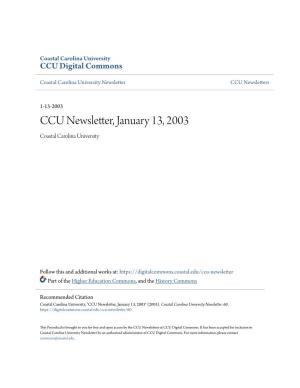 CCU Newsletter, January 13, 2003 Coastal Carolina University
