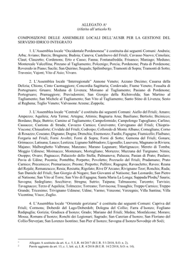 ALLEGATO A1 (Riferito All'articolo 8) COMPOSIZIONE DELLE ASSEMBLEE LOCALI DELL'ausir PER LA GESTIONE DEL SERVIZIO IDRICO