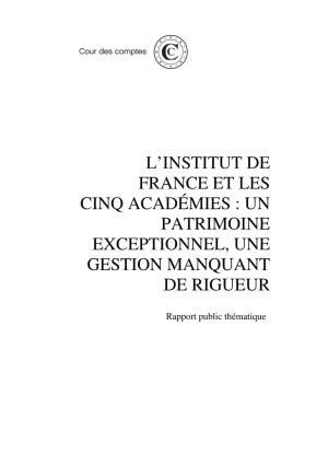 Rapport Public Thématique L'institut De France Et Les Cinq Académies