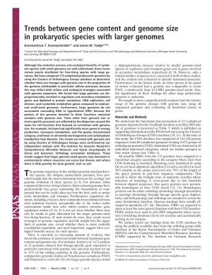 Trends Between Gene Content and Genome Size in Prokaryotic Species with Larger Genomes Konstantinos T