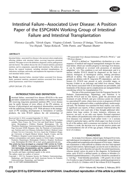 Intestinal Failure–Associated Liver Disease: a Position Paper of the ESPGHAN Working Group of Intestinal Failure and Intestinal Transplantation