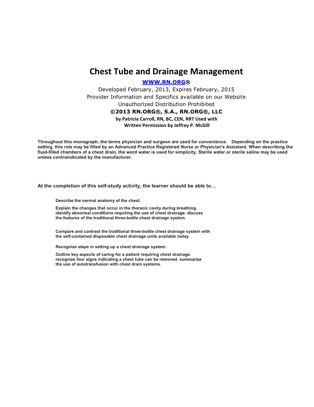 Chest Tube and Drainage Management