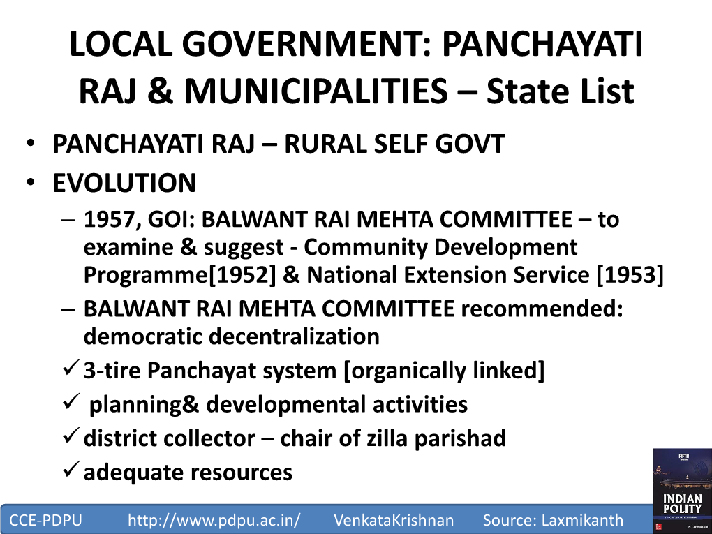 PANCHAYATI RAJ & MUNICIPALITIES – State List