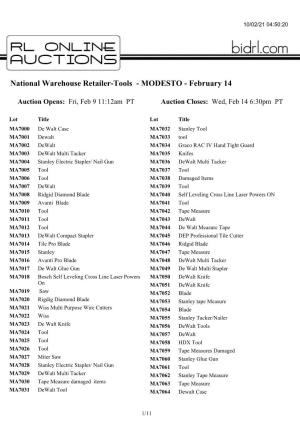 National Warehouse Retailer-Tools - MODESTO - February 14