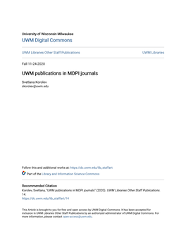 UWM Publications in MDPI Journals